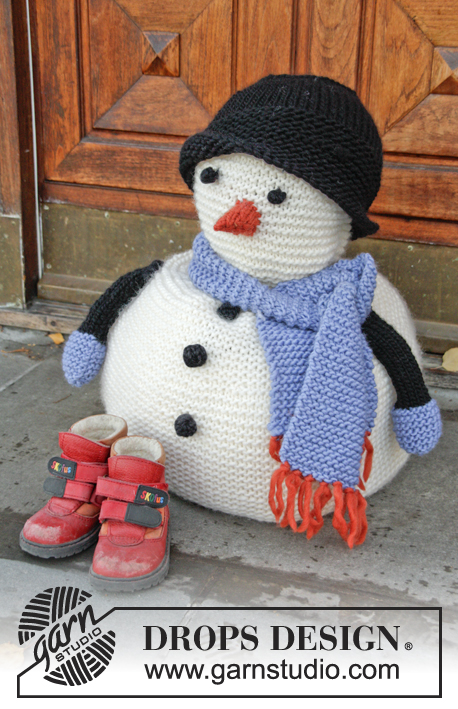 Frank / DROPS Extra 0-1056 - Navidad DROPS: Muñeco de nieve DROPS con bufanda y sombrero en  Snow.