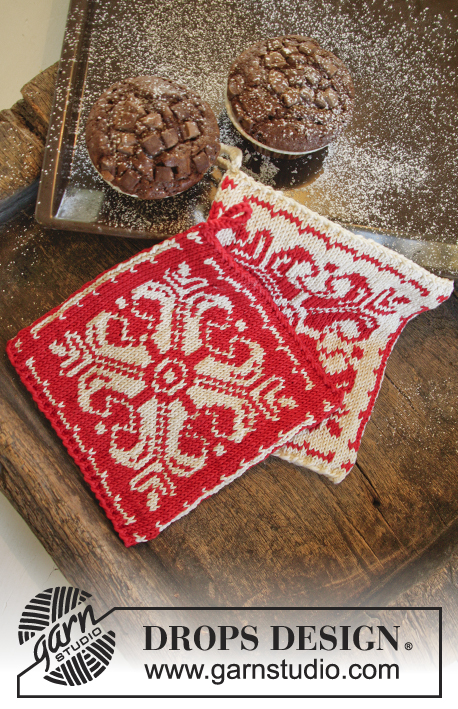 Baking Christmas / DROPS Extra 0-1061 - Pegas tricotadas  com jacquard norueguês de estrelas em DROPS Muskat.Tema: Natal