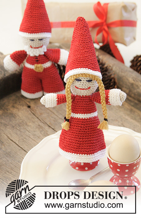 Meet The Kringles / DROPS Extra 0-1063 - DROPS Advent: vánoční panenka a panáček háčkovaný z příze Cotton Viscose.