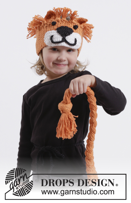 Nala / DROPS Extra 0-1076 - Crochet lion head band and plaited lion tail for baby and children in DROPS Paris. Size 1 - 10 years. 