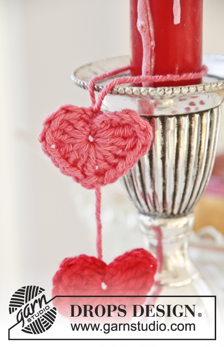 Sweet Valentine / DROPS Extra 0-1077 - DROPS Sõbrapäevaks: DROPS Cotton Merino lõngast heegeldatud süda