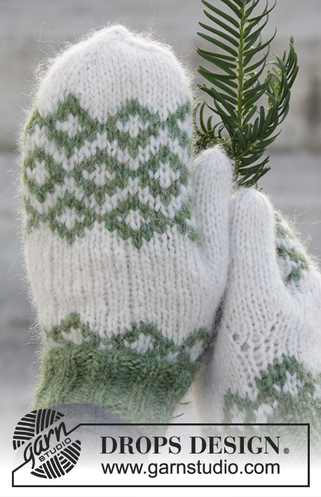 Christmas Magic / DROPS Extra 0-1197 - Rękawiczki na drutach z włóczki DROPS Air, z żakardem norweskim. Rozmiar uniwersalny. Temat: Boże Narodzenie.