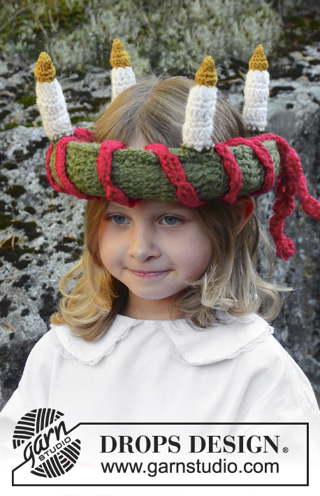Little Lucia / DROPS Extra 0-1199 - Coroa de Santa Luzia em croché para criança em DROPS Alaska. Tamanho Único. Tema: Natal