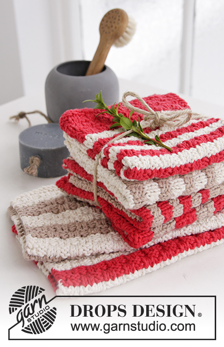 Make It Shine / DROPS Extra 0-1206 - DROPS Christmas: Knitted DROPS cloths with stripes and textured pattern in ”Paris”.