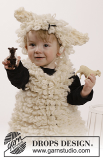 Counting Sheep / DROPS Extra 0-1224 - Conjunto ovelha em tricô com colete e fita em ponto de argolas para o cabelo para criança em DROPS Snow e DROPS Nepal. Tamanhos 2 - 6 anos.