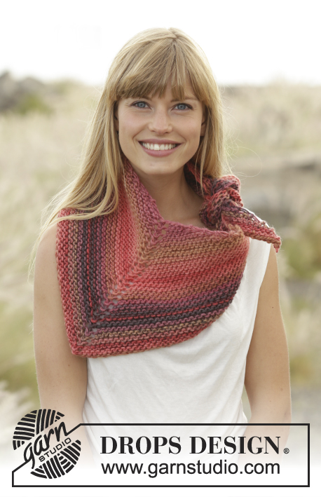 By Sunset / DROPS Extra 0-1227 - Knitted DROPS shawl in garter st in ”Big Delight”.