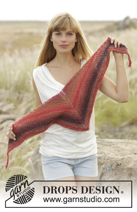 By Sunset / DROPS Extra 0-1227 - DROPS šátek pletený vroubkovým vzorem z příze ”Big Delight”.