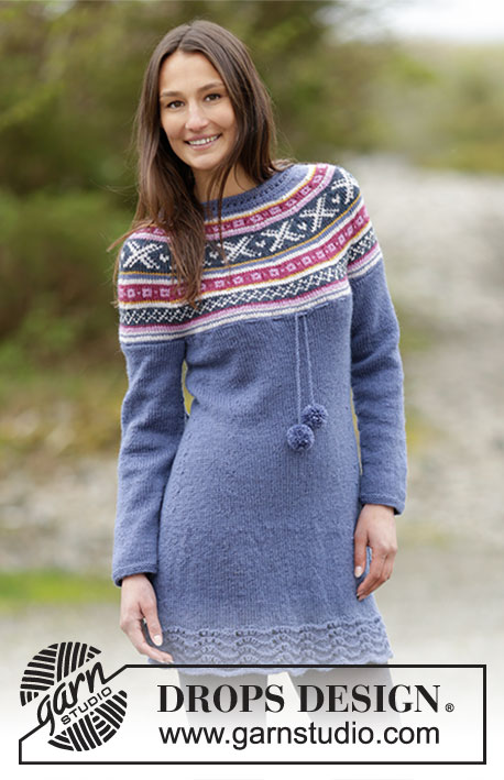 Moon Valley / DROPS Extra 0-1263 - Knitted DROPS dress with round yoke and Norwegian pattern in ”Karisma”. Size: S - XXXL.
