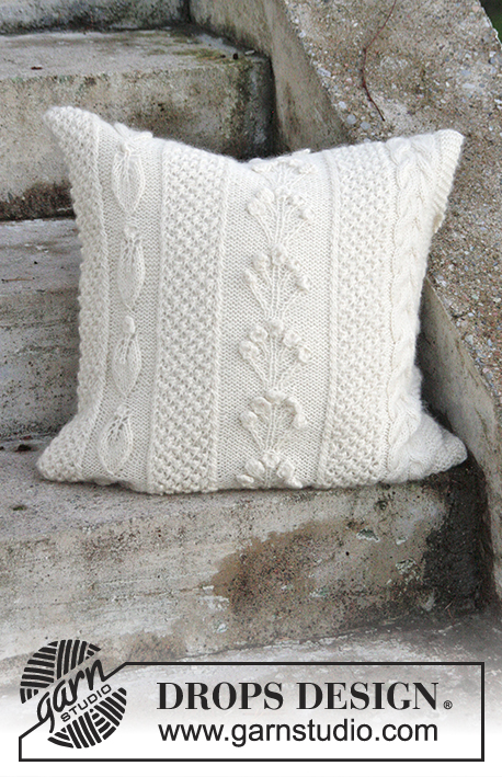 Snow Beads Pillow / DROPS Extra 0-1315 - Pokrowiec na poduszkę wykonywany różnymi ściegami, z włóczek DROPS Alpaca i Brushed Alpaca Silk.