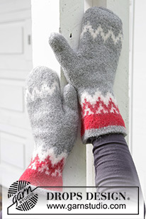 Festive Foraging / DROPS Extra 0-1328 - Świąteczne filcowe rękawiczki na drutach z żakardem norweskim, z włóczki DROPS Lima.