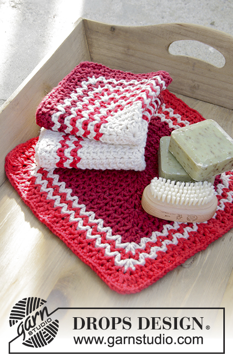 Christmas Ready / DROPS Extra 0-1338 - Crochet cloths with stripes for Christmas in DROPS  Paris.