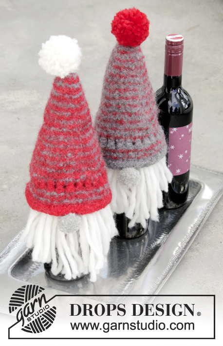 Joyous Break / DROPS Extra 0-1343 - DROPS Snow lõngast kootud ja vanutatud kaunistus veinipudeli kate jõuludeks