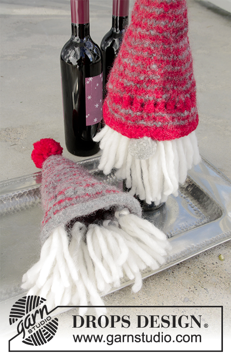 Joyous Break / DROPS Extra 0-1343 - DROPS Snow lõngast kootud ja vanutatud kaunistus veinipudeli kate jõuludeks