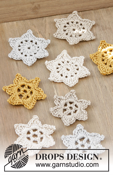 Falling Stars / DROPS Extra 0-1344 - Crochet stars for Christmas in DROPS Muskat.