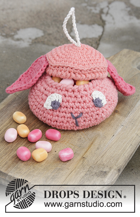 Gummy Bunny / DROPS Extra 0-1375 - Crochet Bunny Basket with lid for Easter, worked in 2 strands DROPS Paris.