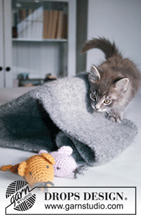 Kitty Hideout / DROPS Extra 0-1505 - Casa para gato tricotada e feltrada em DROPS Snow.