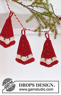 Santa's Parade / DROPS Extra 0-1543 - Ornamento em forma de Pai Natal tricotado em DROPS Paris. Tricota-se de cima para baixo em ponto jarreteira. Tema: Natal.