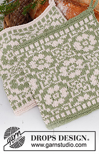 Forest Flowers / DROPS Extra 0-1552 - Maniques tricotées avec jacquard nordique en DROPS Belle. Thème: Noël.