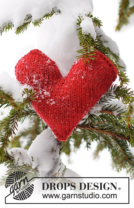 Winter's Love / DROPS Extra 0-1556 - Gebreide harten in DROPS Merino Extra Fine. Thema: Kerst.