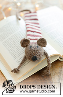Library Mouse / DROPS Extra 0-1576 - Marcador para livros em forma de ratinho tricotado com riscas em DROPS Alpaca. Tema: Natal.