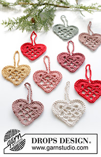 Give You My Heart / DROPS Extra 0-1586 - Gehaakt hart/kerstdecoratie in DROPS Muskat. Thema: Kerst.