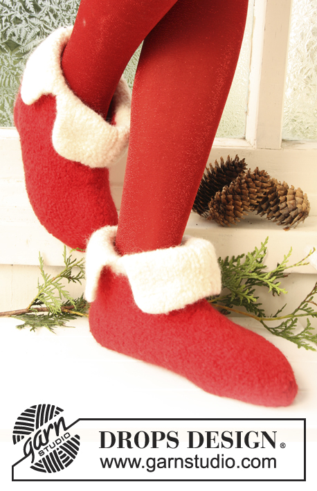 Santa's Slippers / DROPS Extra 0-735 - Pantufas tricotadas e feltradas para bebé, criança, senhora e homem em DROPS Snow. Números 21 - 48. Tema: Natal