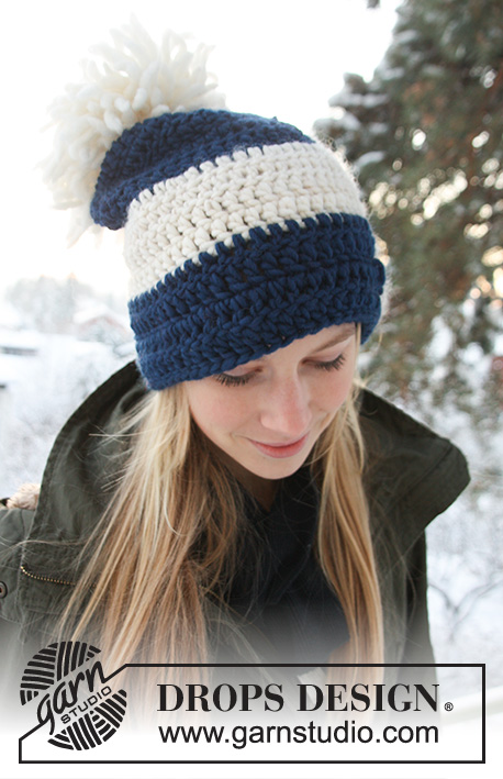 Ski Fun / DROPS Extra 0-751 - Crochet DROPS hat in Snow. 