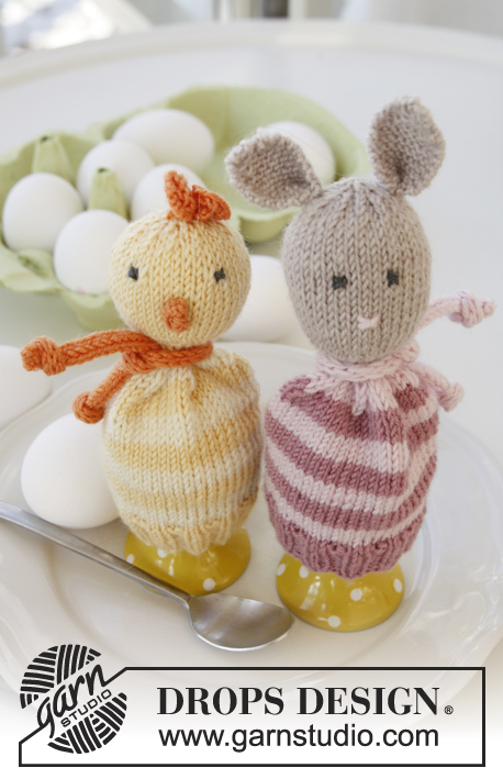 Truls og Trine / DROPS Extra 0-838 - Couvre-œufs DROPS pour Pâques, tricotés en ”BabyMerino”.