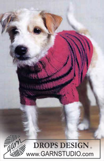 BFF's Jumper / DROPS Extra 0-84 - Stickad hundtröja / tröja till hund i DROPS Merino Extra Fine. Arbetet stickas från svansen mot hals, i slätstickning med ränder och öppning på ryggen. Storlek: XS - L.