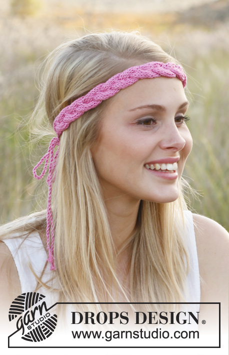 Summer's Here! / DROPS Extra 0-919 - Stickat DROPS hårband i ”Cotton Light” med fläta