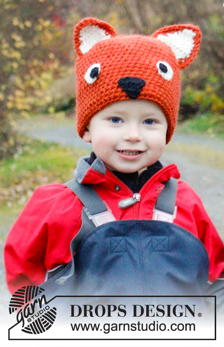 Mikkel / DROPS Extra 0-983 - Crochet hat for children in DROPS Nepal. Piece is worked as a fox with ears, eyes and nose. Size 3 - 12 years. 
