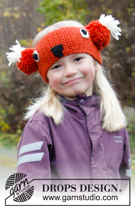 DROPS Extra 0-984 - Crochet head band for children in DROPS Nepal. Piece is worked as a fox with ears, eyes and nose. Size 3 - 12 years. 