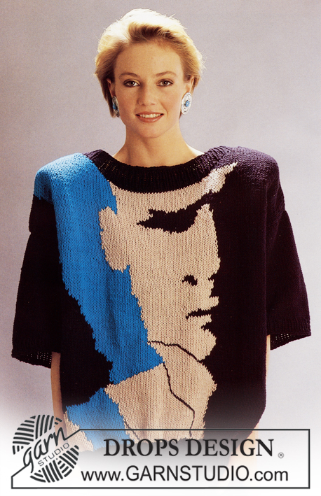 DROPS 10-17 - Sweter na drutach, z żakadowym portretem, z włóczki DROPS Paris. Rozmiar M.