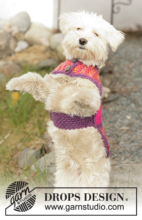Suzi / DROPS 102-40 - Płaszcz dla psa DROPS ściegiem ryżowym z włóczki „Snow”