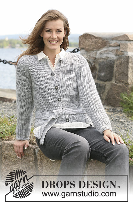 Daphne Cardigan / DROPS 104-33 - Rozpinany sweter na drutach, z reglanem, ściegiem angielskim, z włóczki DROPS Alaska.