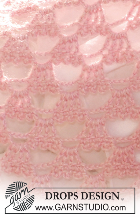 Pink Perfection / DROPS 118-8 - Virkattu DROPS pitsikuvioinen huivi ”Alpaca”- ja ”Kid-Silk” -langoista. 