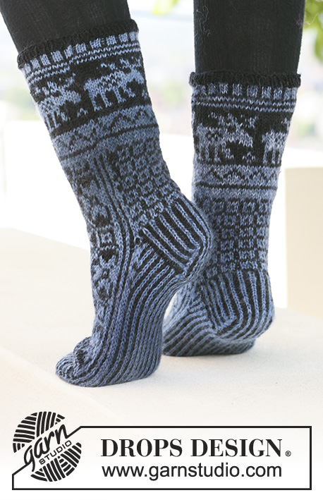 Moose Parade Socks / DROPS 121-3 - DROPS sokken met patroon van ”Delight” en ”Fabel”. 
