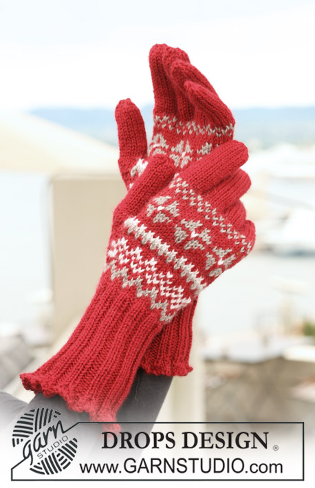 Fire Crystal Gloves / DROPS 122-4 - Gebreide DROPS handschoenen van ”Karisma” met Noors patroon. 
