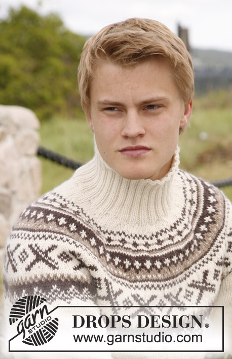 Ivalo / DROPS 135-40 - Men's knitted jumper with round yoke and Nordic pattern, in DROPS Karisma. Size: S to XXXL.