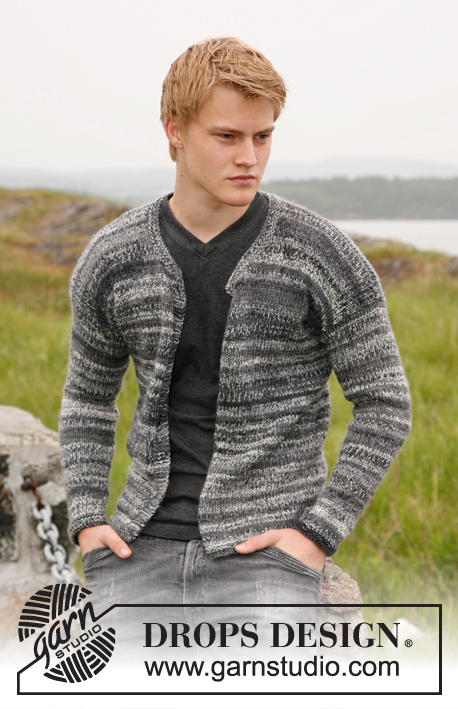 Moorland / DROPS 135-9 - Men's knitted cardigan with rounded neckline in DROPS Fabel and DROPS Delight. Size: S - XXXL.