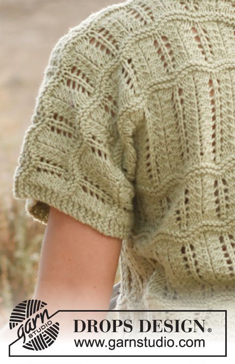 Mystic River / DROPS 136-6 - Ażurowy sweterek DROPS z krótkim rękawem, z włóczki „Cotton Light” lub „Belle”. Od S do XXXL 
DROPS design: Model nr CL-010