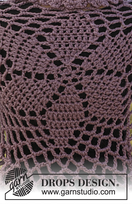 Dalie Delight / DROPS 141-1 - Casaco DROPS em croché, crochetado em redondo, em ”Andes”. 
Do XS ao XXXL.
