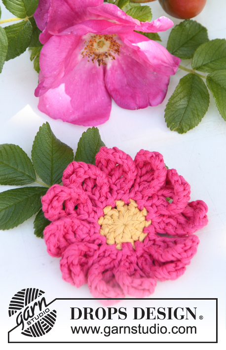 Rosehip / DROPS 147-58 - Crochet DROPS briar rose in ”Muskat”.