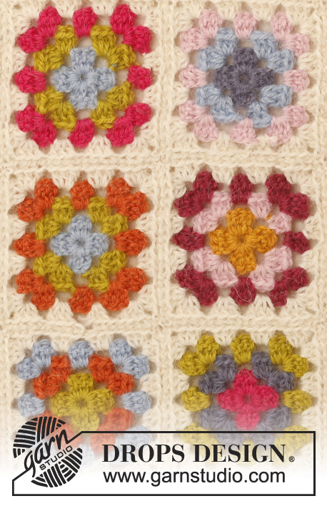 Summer Patchwork / DROPS 147-9 - Casaco DROPS em croché, com mangas  ¾ e quadrados granny , em  ”Alpaca”. Do S ao XXXL
