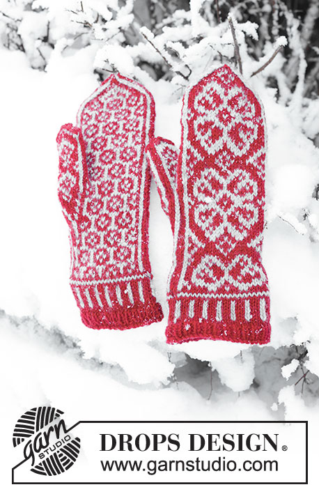 Winter Rose Gloves / DROPS 150-3 - Rękawice DROPS z żakardem nordyckim, z włóczki „Karisma”.