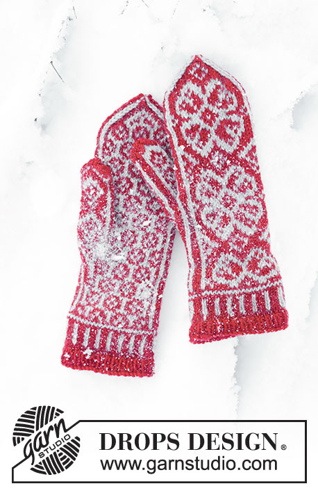 Winter Rose Gloves / DROPS 150-3 - Luvas sem dedos DROPS com jacquard nórdico, em ”Karisma”.