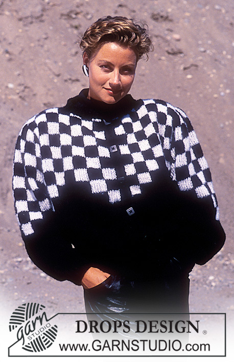 DROPS 16-9 - Rozpinany sweter na drutach, z żakardem w szachownicę, z włóczki DROPS Kid Mohair. Od S do L.