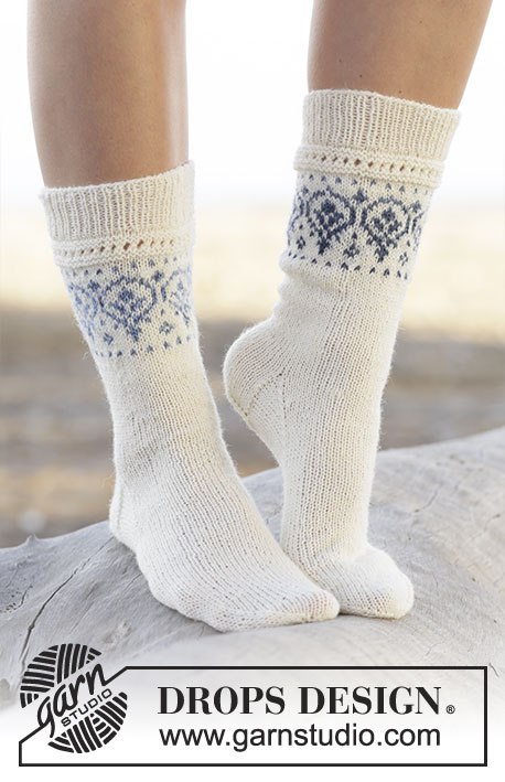 Nordic Summer Socks / DROPS 161-34 - Kuviolliset DROPS sukat ”Fabel”- ja “Delight”-langoista. Koot 35 - 43.
