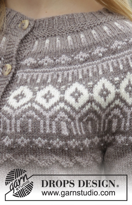 English Afternoon Cardigan / DROPS 164-22 - Strikket DROPS jakke i ”Karisma” med indsnit, rundt bærestykke, nordisk mønster og vrangmasker, strikket ovenfra og ned. Str S - XXXL.