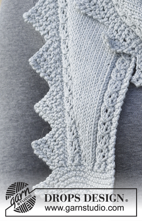 Just Glisten / DROPS 166-20 - Settet består av: Stickad DROPS sjal och pannband i ”Cotton Merino” med små flätor, rätstickning och hålmönster.